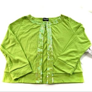 Surya sequined detail apple green ribbed 100% soft cotton bolero cardigan. Med.